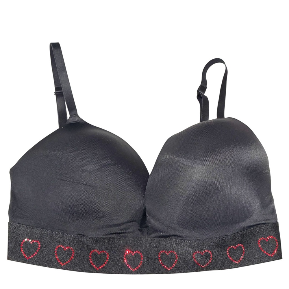 VICTORIA'S SECRET PINK Wear Everywhere Wireless‎ Push-Up Bra Black Rhinestone